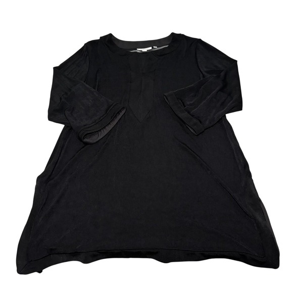 Chico's Black 3/4 Sleeve Notch Collar Tunic 2 Large Travelers - Picture 4 of 12